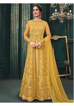 Yellow  Net Satin Anarkali Gown